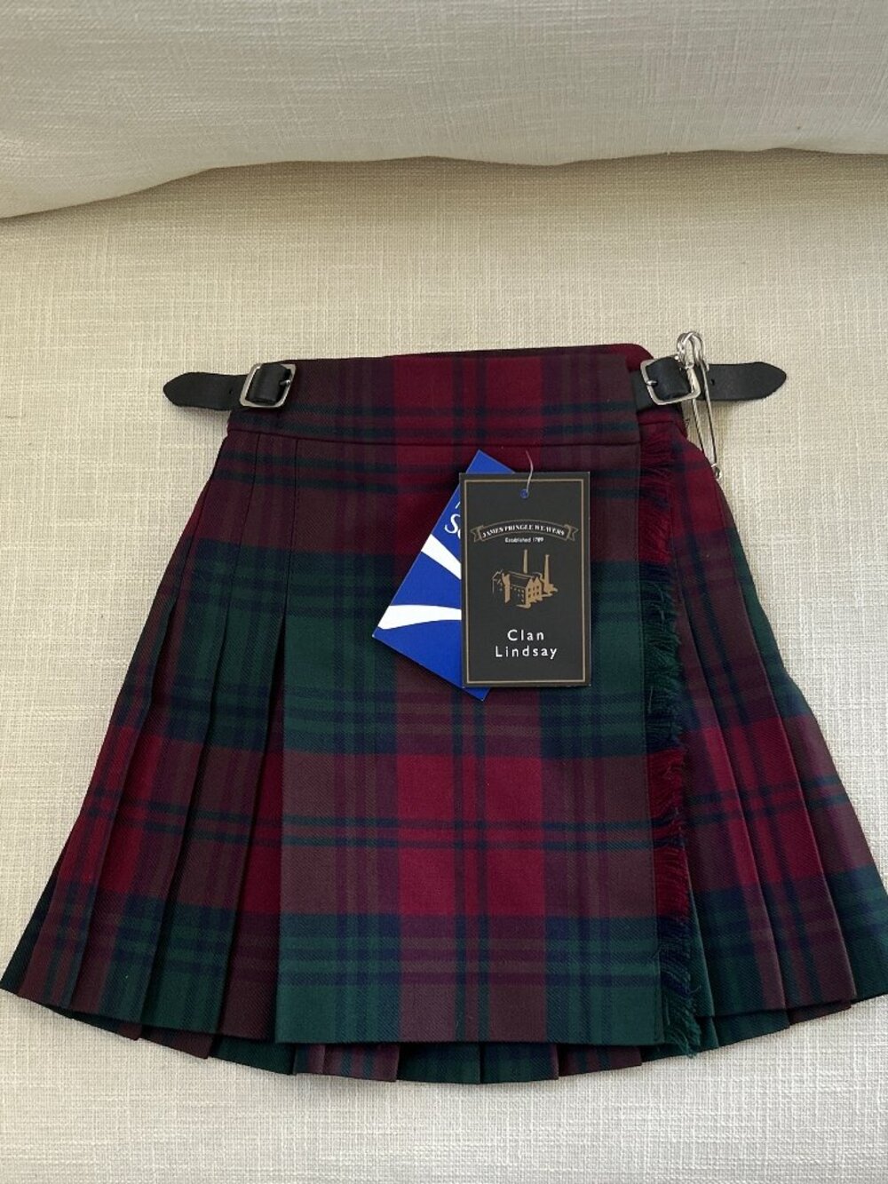 NWT James Pringle Weavers ~Wool Highland Plaid Kilt Skirt ~2 Years~ Clan Lindsay